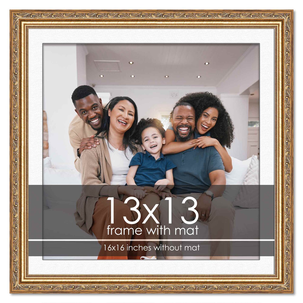 Antique Gold Frame with White Photo Mat, UV Acrylic Front, Foam Board Backing, 60 Sizes Available